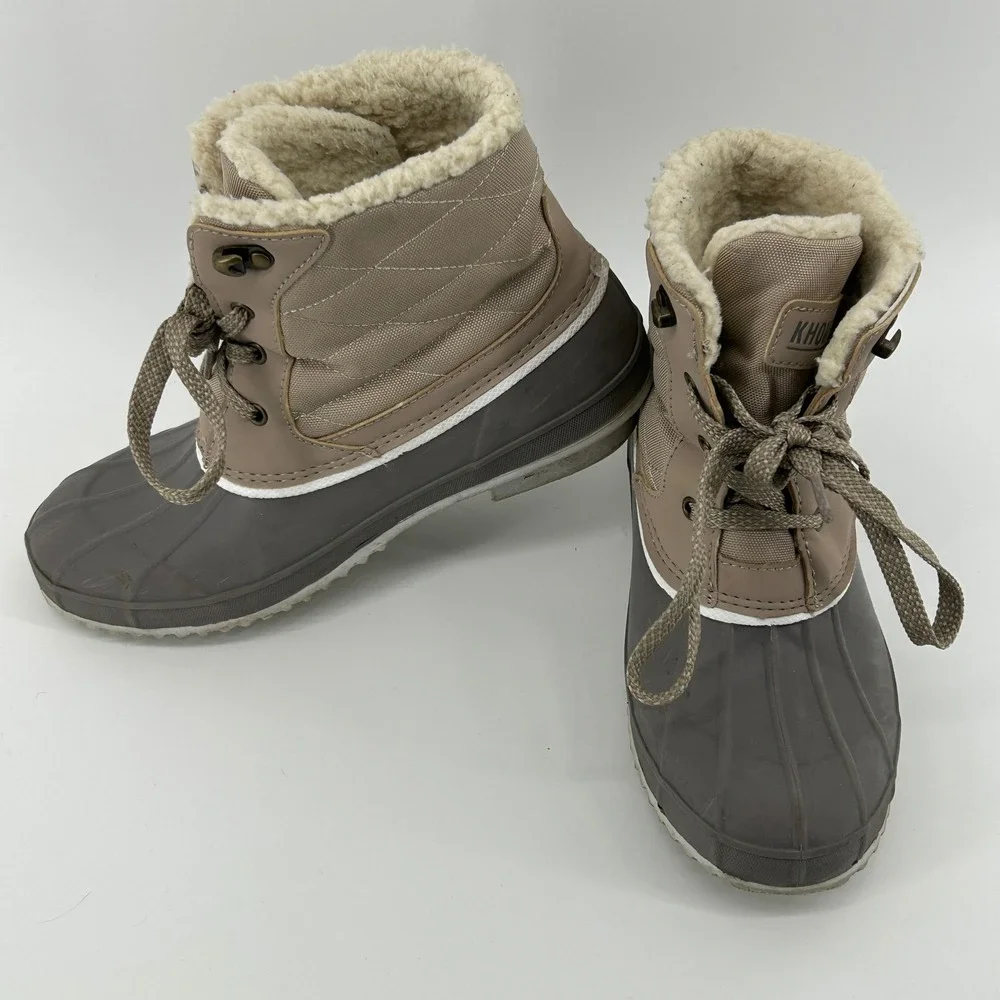 Khombu Tan Grey Quilted Sherpa Lined‎ Duck Boots Winter Waterproof Snow Women 8